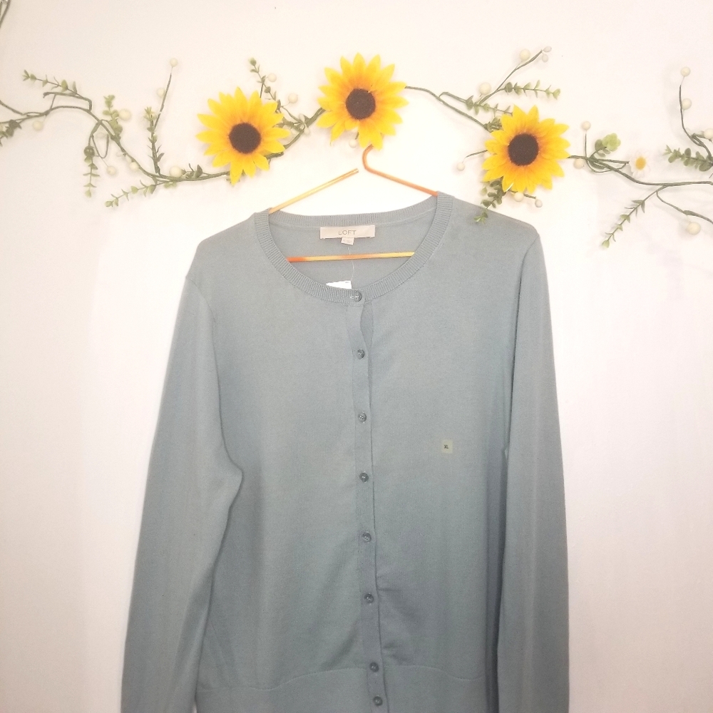 Loft button down light weight blue cotton cardigan